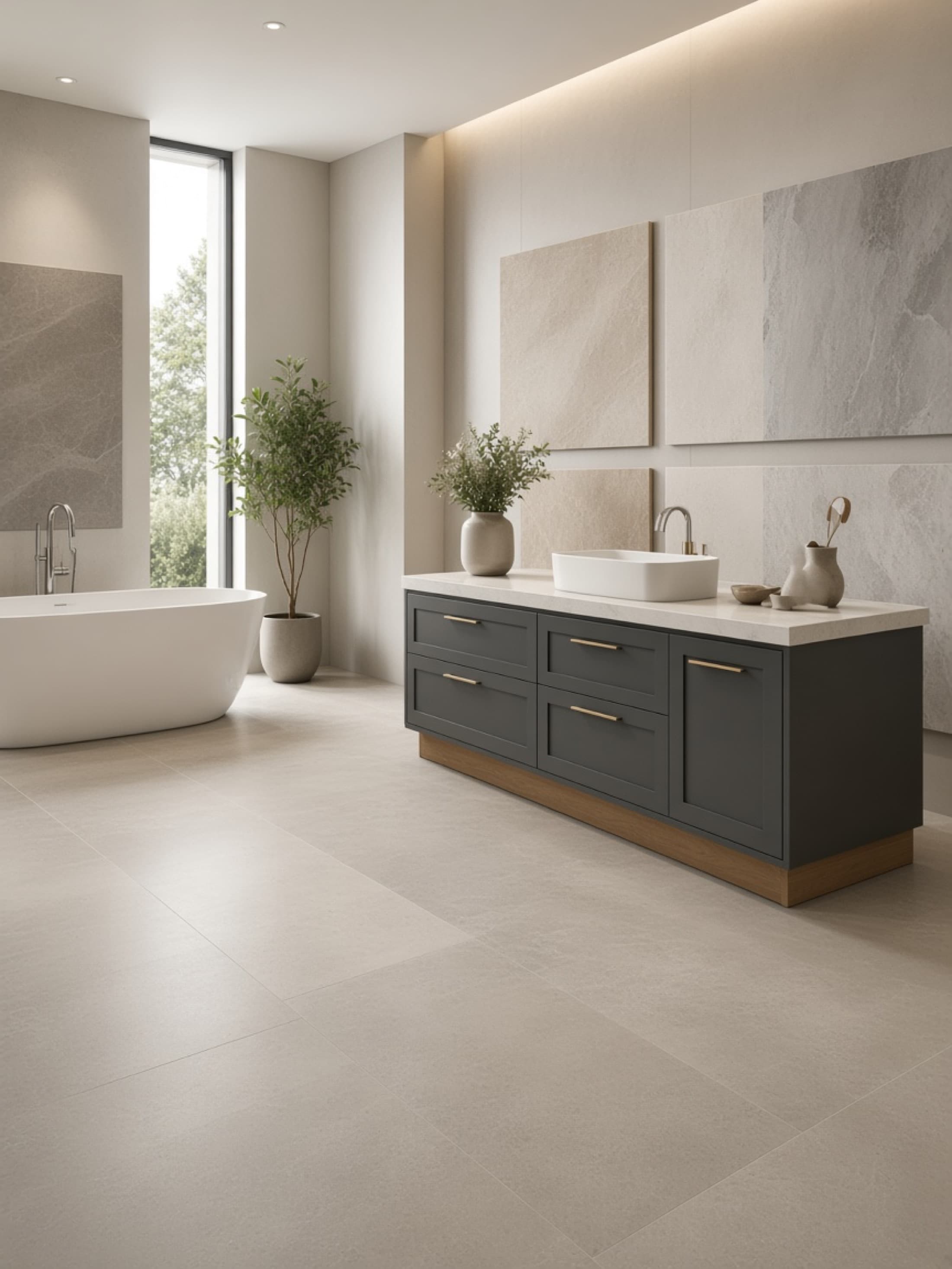 A tile showroom with large-format porcelain